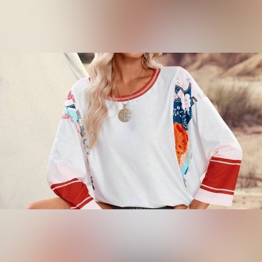 Women's Casual Boho Colorblock Patchwork Contrast… - image 4